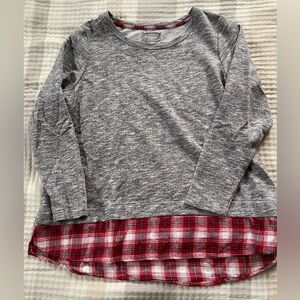 Ruff Hewn Gray Long Sleeve with Red Plaid Accent